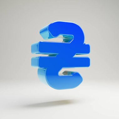 Beyaz arka planda izole hacimsel parlak mavi Hryvnia simgesi.
