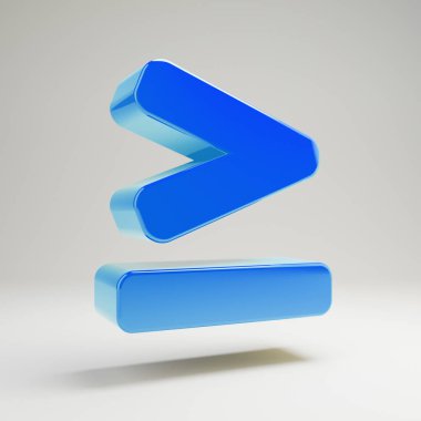 Beyaz arka planda yalıtılmış hacimsel parlak mavi Eşittirden Büyük simgesi.