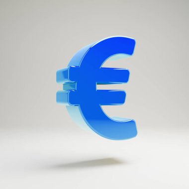 Beyaz arka planda izole edilmiş hacimsel parlak mavi Euro simgesi.