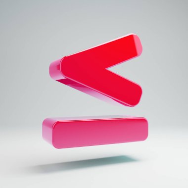 Beyaz arka planda izole edilmiş hacimsel parlak sıcak pembe Daha Az Eşit simgesi.