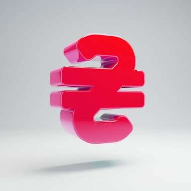 Beyaz arka plan üzerinde izole hacimsel parlak sıcak pembe Hryvnia simgesi.
