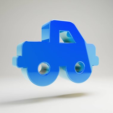 Beyaz arka planda izole hacimsel parlak mavi kamyon pikap simgesi.