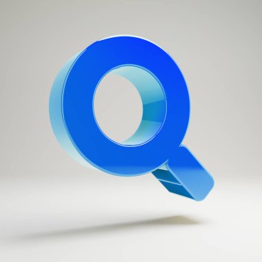 Beyaz arka planda yalıtılmış hacimsel parlak mavi Arama simgesi.