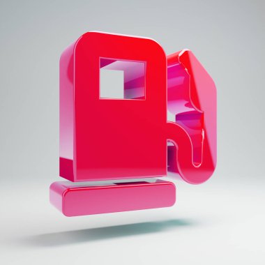 Beyaz arka plan üzerinde izole hacimsel parlak sıcak pembe Gaz Pompası simgesi.