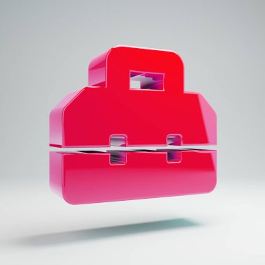 Beyaz arka planda izole hacimsel parlak sıcak pembe araç kutusu simgesi.