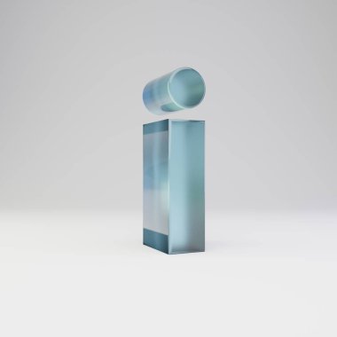 Buz 3d harf I küçük. Parlak yansımaları ve beyaz arka plan üzerinde izole gölge ile şeffaf buz yazı tipi.