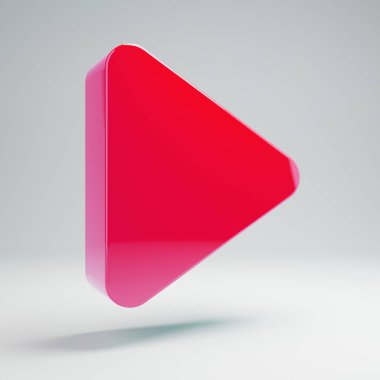 Beyaz arka planda izole hacimsel parlak sıcak pembe Play simgesi.