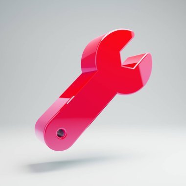 Beyaz arka planda izole hacimsel parlak sıcak pembe anahtar simgesi.