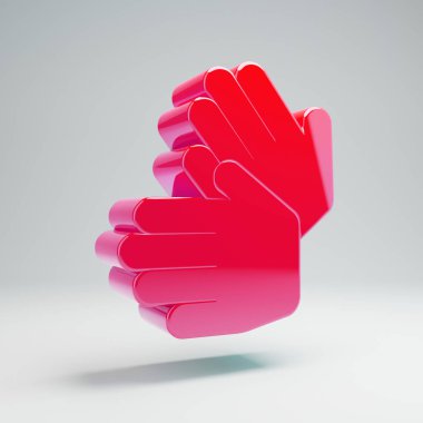 Beyaz arka planda izole hacimsel parlak sıcak pembe İşaret Dili simgesi.