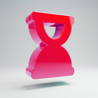 Beyaz arka planda izole hacimsel parlak sıcak pembe Kum Saati Sonu simgesi.