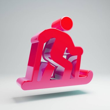 Beyaz arka plan üzerinde izole hacimsel parlak sıcak pembe Kayak İskandinav simgesi.