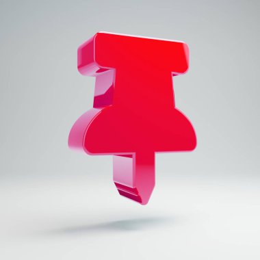 Beyaz arka planda izole hacimsel parlak sıcak pembe pin simgesi.