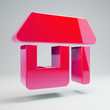 Beyaz arka planda izole hacimsel parlak sıcak pembe mağaza simgesi.