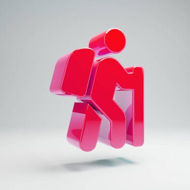 Beyaz arka planda izole hacimsel parlak sıcak pembe Yürüyüş simgesi.