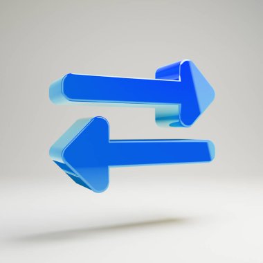 Beyaz arka planda izole edilmiş hacimsel parlak mavi Exchange simgesi.