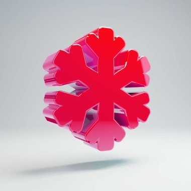 Beyaz arka planda izole hacimsel parlak sıcak pembe Snowflake simgesi.