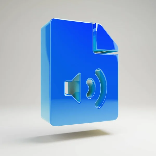 Volumetric glossy blue File Audio icon isolated on white background.