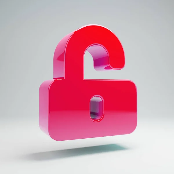 Volumetric glossy hot pink unlock icon isolated on white background. — Stock Photo, Image