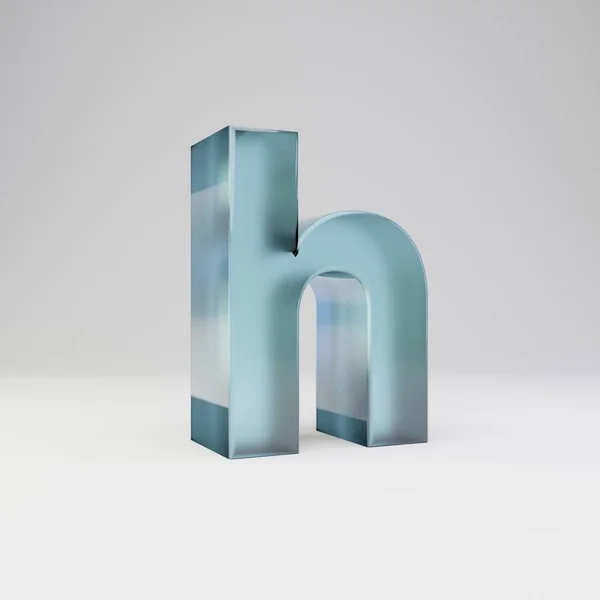 Ijs 3D letter H kleine letter. Transparant ijs lettertype met glanzende reflecties en schaduw geïsoleerd op witte achtergrond. — Stockfoto