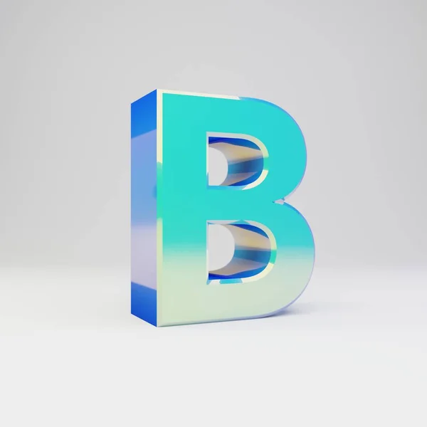 スカイブルー 3D 文字 B 大文字。光沢のある反射と影が白い背景に分離された金属フォント. — ストック写真