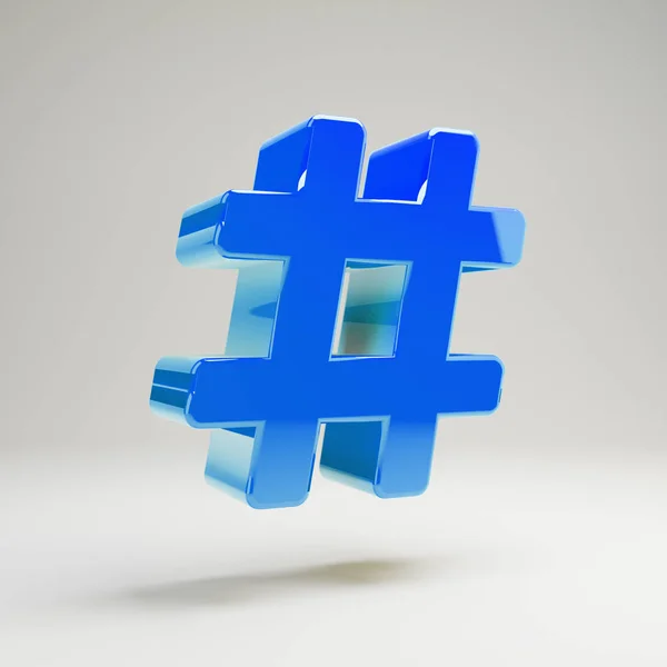 ไอคอน Hashtag สีน้ําเงินส่องแสงปริมาตรที่แยกจากพื้นหลังสีขาว . — ภาพถ่ายสต็อก