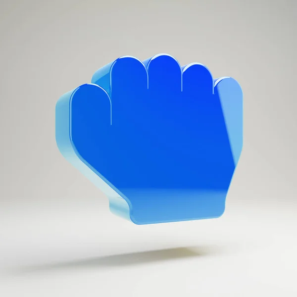 Ογκομετρικό γυαλιστερό μπλε εικονίδιο χεριών Rock απομονωμένο σε λευκό φόντο. — Φωτογραφία Αρχείου