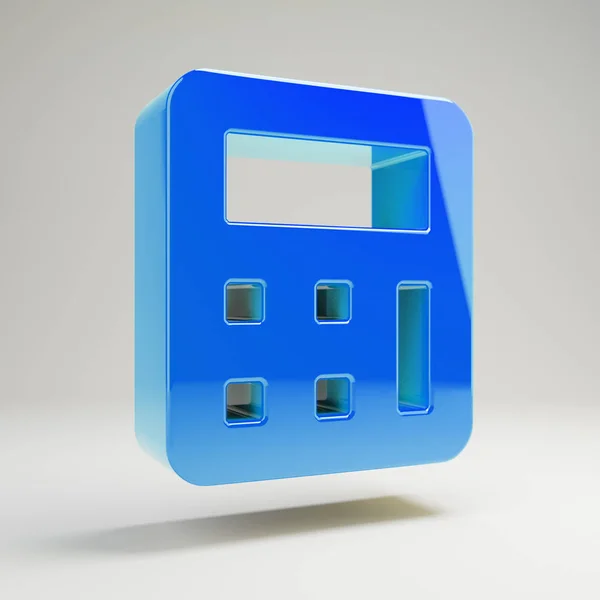 Wolumetryczny błyszczący niebieski Kalkulator ikona na białym tle. — Zdjęcie stockowe