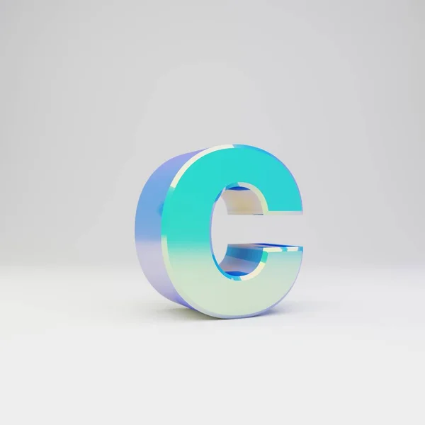 Hemelsblauw 3D letter C kleine letters. Metalen lettertype met glanzende reflecties en schaduw geïsoleerd op witte achtergrond. — Stockfoto