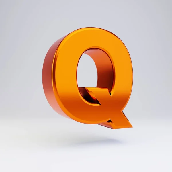 3D letter Q hoofdletters. Hete oranje metallic lettertype met glanzende reflecties en schaduw geïsoleerd op witte achtergrond. — Stockfoto