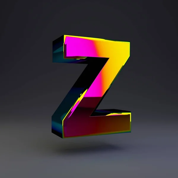 ホログラフィック 3D 文字 Z 大文字。黒い背景に分離された多色反射と影を持つ光沢のあるフォント. — ストック写真