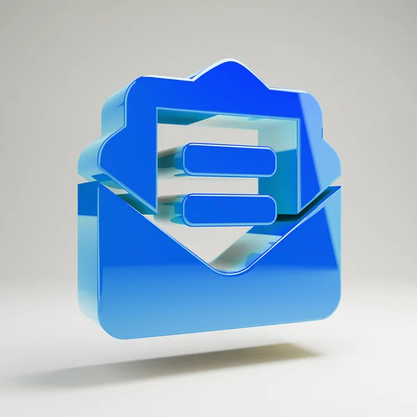 Volumetrische glanzende blauwe envelop open tekst pictogram geïsoleerd op witte achtergrond. — Stockfoto