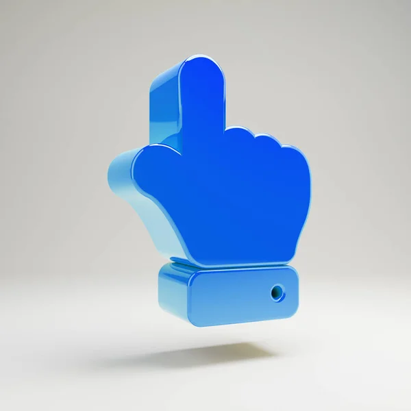 Объемный глянцевый синий значок Hand Point Up на белом фоне . — стоковое фото