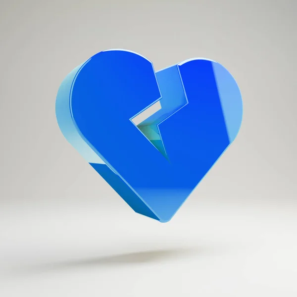 Wolumetryczny błyszczący niebieski serce złamane ikona na białym tle. — Zdjęcie stockowe