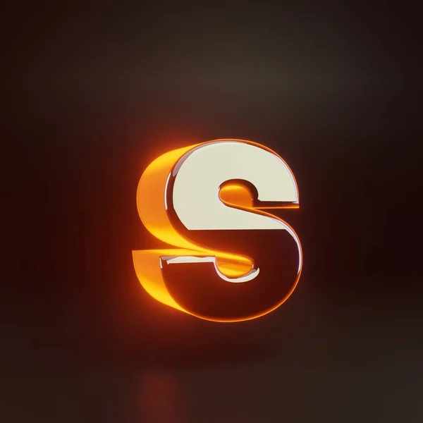 Πεζό γράμμα S 3D. Λαμπερή γυαλιστερή μεταλλική γραμματοσειρά με πορτοκαλί φώτα απομονωμένα σε μαύρο φόντο. — Φωτογραφία Αρχείου
