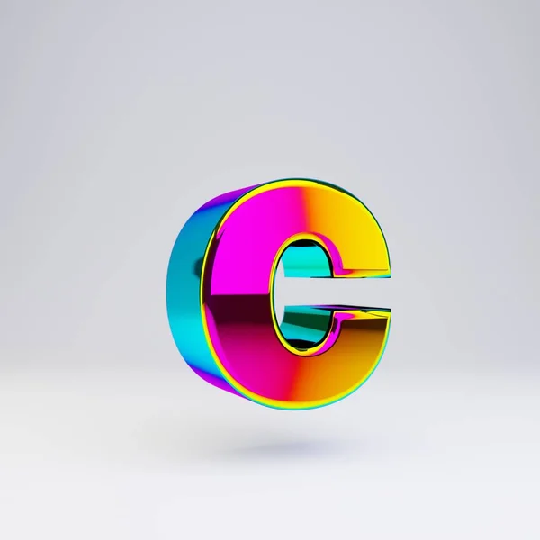 Holografische 3D letter C kleine letters. Glanzend lettertype met multicolor reflecties en schaduw geïsoleerd op witte achtergrond. — Stockfoto