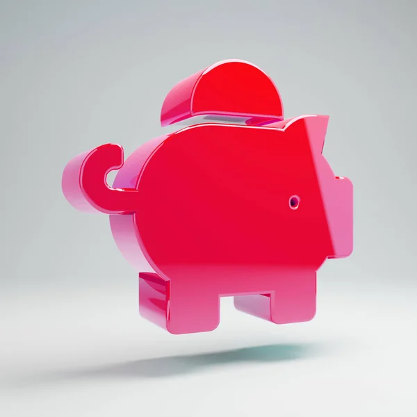 Volumetric glossy hot pink Piggy Bank icon isolated on white background.