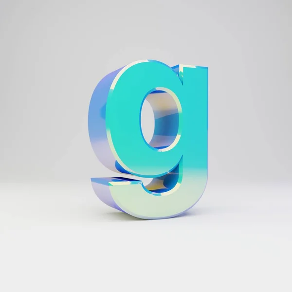 Sky blue 3d letter G lowercase. Metal font with glossy reflections and shadow isolated on white background. — Stock Photo, Image