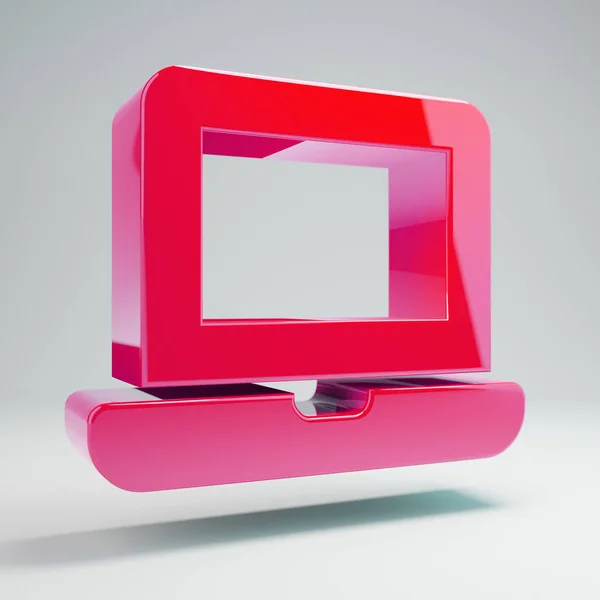 Wolumetryczny błyszczący gorący różowy ikona laptopa na białym tle. — Zdjęcie stockowe