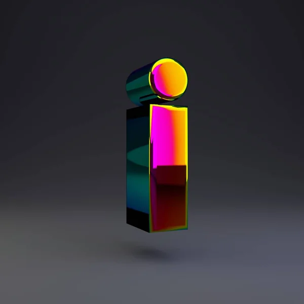 Carta 3D holográfica I minúscula. Fonte brilhante com reflexos multicoloridos e sombra isolada no fundo preto . — Fotografia de Stock