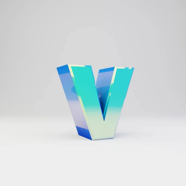 Hemelsblauw 3D letter V kleine letters. Metalen lettertype met glanzende reflecties en schaduw geïsoleerd op witte achtergrond. — Stockfoto