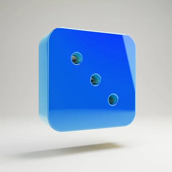 Dice azul brilhante volumétrico Três ícone isolado no fundo branco . — Fotografia de Stock