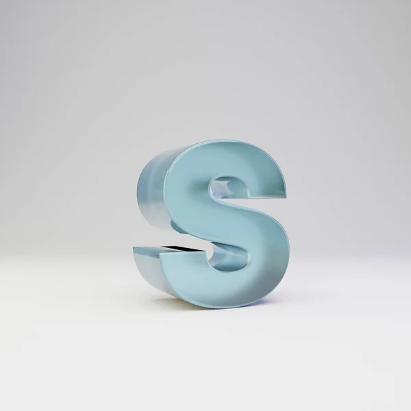 얼음 3D 문자 S 소문자. 흰색 배경에 광택 반사와 그림자가 있는 투명한 얼음 글꼴. — 스톡 사진