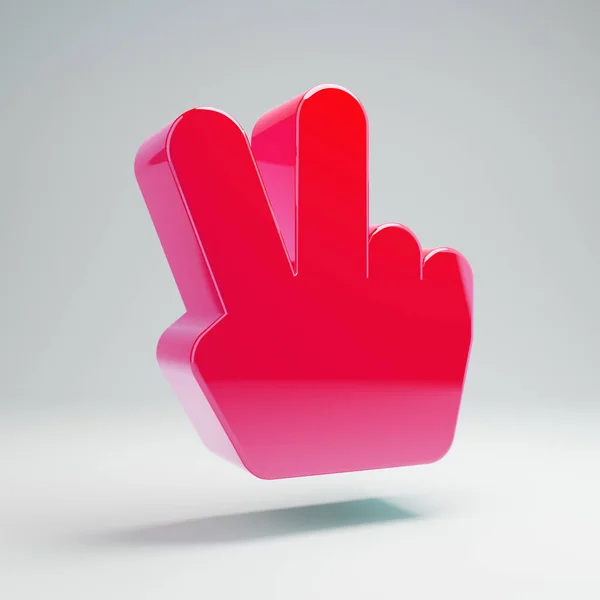 Ογκομετρικό γυαλιστερό Hot ροζ χέρι ειρήνη εικονίδιο απομονώνεται σε λευκό φόντο. — Φωτογραφία Αρχείου