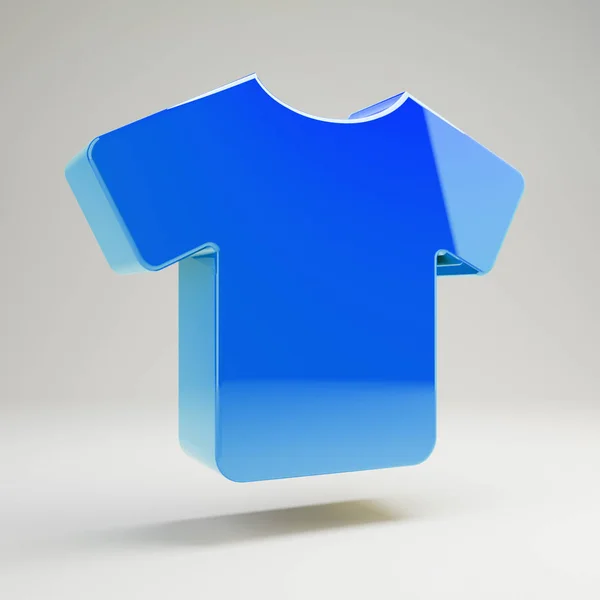 Volumetrisches, hochglanzblaues T-Shirt-Symbol auf weißem Hintergrund. — Stockfoto