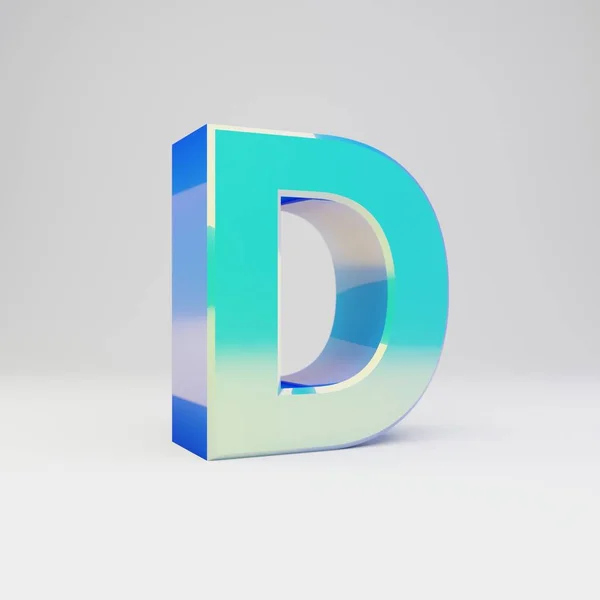 Niebo Niebieski 3D litera D wielkie litery. Metalowa czcionka z błyszczącymi refleksami i cień na białym tle. — Zdjęcie stockowe