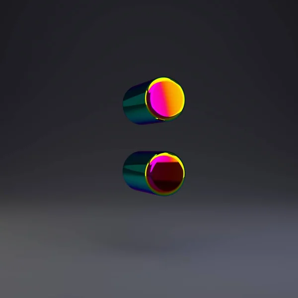 Símbolo holográfico do cólon 3d. Fonte brilhante com reflexos multicoloridos e sombra isolada no fundo preto . — Fotografia de Stock