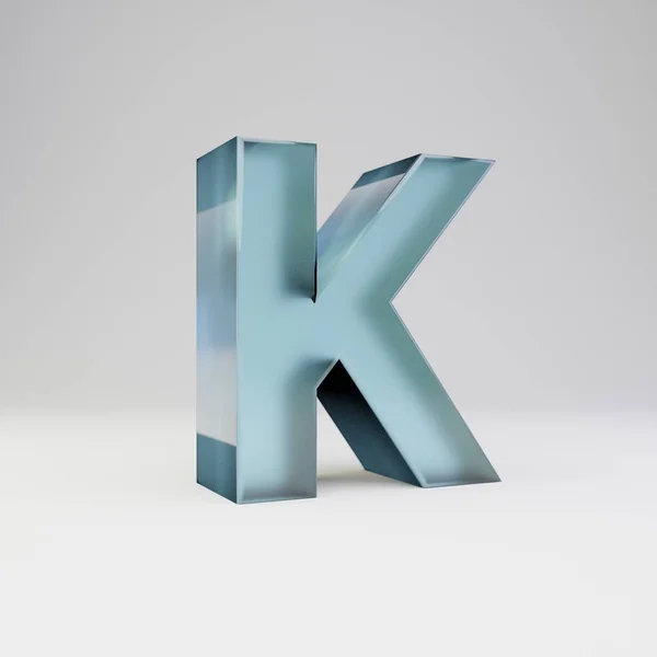 Ice 3D Letter K versaler. Transparent Ice Font med glansiga reflektioner och skugga isolerad på vit bakgrund. — Stockfoto