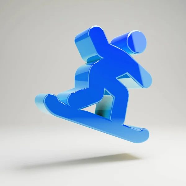 Objemový lesklý modrý ikona snowboardingu izolovaná na bílém pozadí. — Stock fotografie