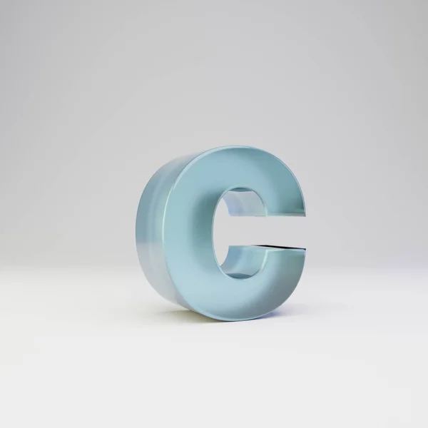 Ice 3D litera C małe. Przezroczysta czcionka lodu z błyszczącymi refleksami i cień na białym tle. — Zdjęcie stockowe