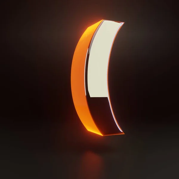 3D rund fäste symbol. Glödande glansigt metalliskt typsnitt med orangefärgade lampor isolerade på svart bakgrund. — Stockfoto
